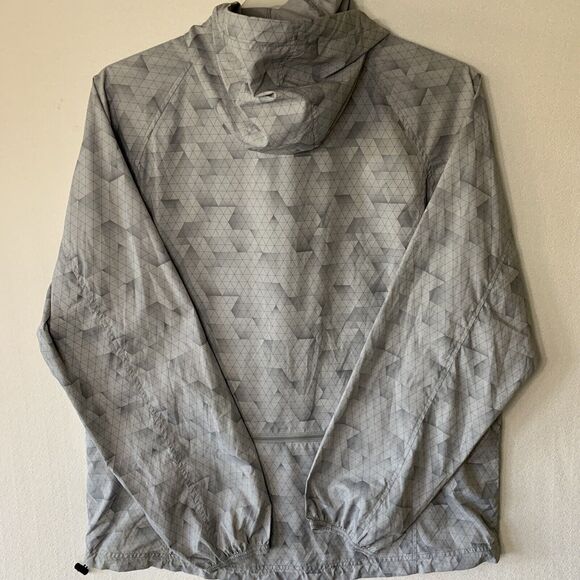 Asics Men Windbreaker Jacket Hood Water Wind Resistant Grey Large Pockets Zipper - Picture 13 of 16